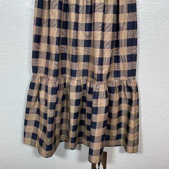 Summersalt Women XS Black Brown Buffalo Check Tiered Midi Dress Cotton Cottage - Picture 2 of 9